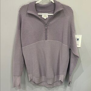 Offline Stylish Ribbed Zip-Up Sweater in Lavender